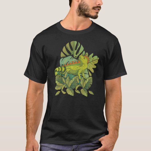 熱帯性花トカゲ爬虫類ペット動物イグアナ Tシャツ (正面)
