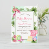熱帯性花フラミンゴ、ゾウ赤ちゃんシャワー 招待状 (スタンド正面)