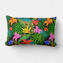 熱帯性花モンステラ葉ハワイアンカラフル ランバークッション