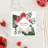 熱帯性花モンステラ葉植物性結婚植物 スタンダードカクテルナプキン (インサイチュ)