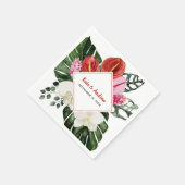 熱帯性花モンステラ葉植物性結婚植物 スタンダードカクテルナプキン (角)