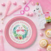 熱帯性花リースピンク・フラミンゴ ペーパープレート (パーティー)