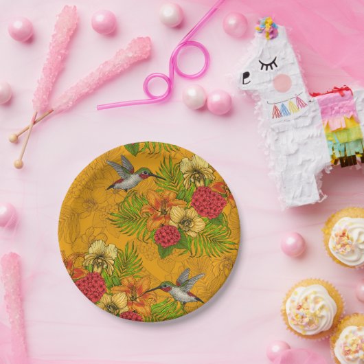 熱帯性花束とハミングバード2 ペーパープレート (パーティー)