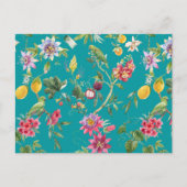 熱帯性花・果実・鳥類ティール（緑がかった色） ポストカード (正面)