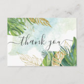 熱帯性葉パーム金ゴールドの緑結婚の葉 サンキューカード (正面)