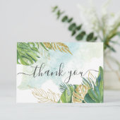 熱帯性葉パーム金ゴールドの緑結婚の葉 サンキューカード (スタンド正面)