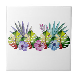 熱帯性葉花カラフルハワイアン タイル