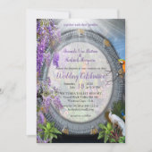 熱帯性藤の花と大きなカラフルの鳥 招待状 (正面)