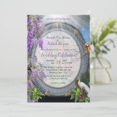 熱帯性藤の花と大きなカラフルの鳥 招待状 (スタンド正面)