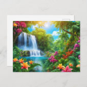 熱帯性風景花と滝 ポストカード (正面/裏面)
