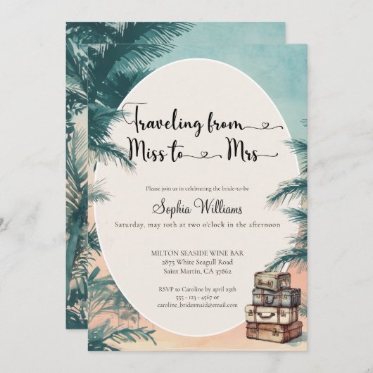 熱帯恋しく思ブライダルシャワーへの旅行 招待状 (正面/裏面)