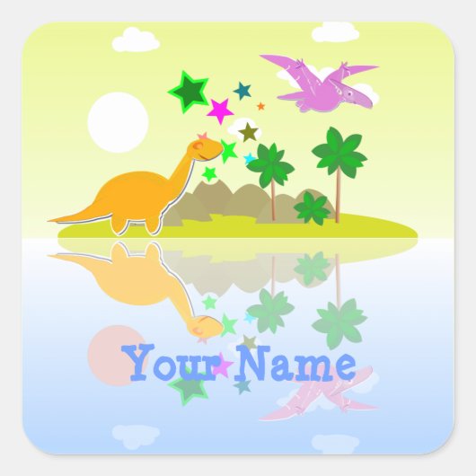 熱帯恐竜の島の名前シール スクエアシール (正面)