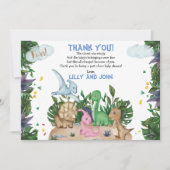 熱帯恐竜ジャングル緑の赤ちゃんシャワー サンキューカード (正面)