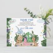 熱帯恐竜ジャングル緑の赤ちゃんシャワー サンキューカード (スタンド正面)