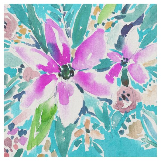 熱帯慈善の花柄の水彩画 ファブリック (クローズアップ)