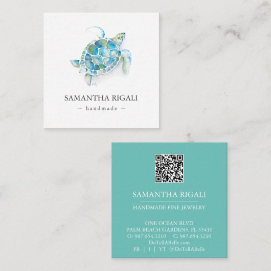 熱帯手作りウミガメのロゴ名刺 エンクロージャーカード (正面/裏面)