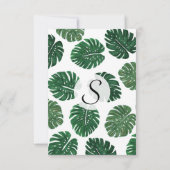 熱帯手塗りのスイスチーズの植物の葉 招待状 (裏面)