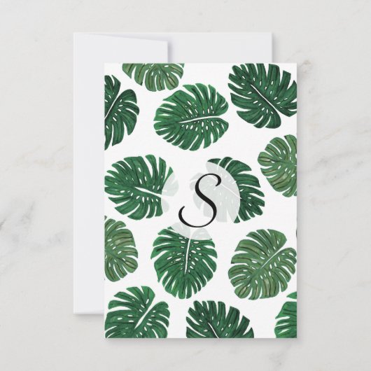 熱帯手塗りのスイスチーズの植物の葉 招待状 (裏面)