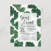 熱帯手塗りのスイスチーズの植物の葉 招待状 (正面/裏面)
