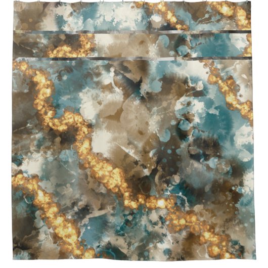 熱帯抽象芸術大理石金ゴールドグリッター シャワーカーテン (正面)