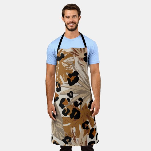 熱帯抽象芸術葉とヒョウのカグランジモフ エプロン (着用した状態)
