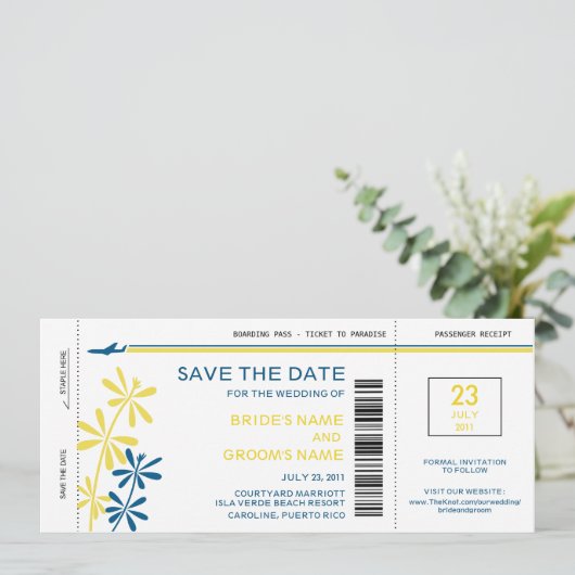 熱帯搭乗券の保存日付の招待状 セーブザデート (スタンド正面)