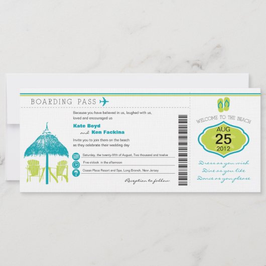 熱帯搭乗券の結婚式招待状 招待状 (正面)