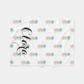 熱帯新しい夏のフェイクな金ゴールドのパイナップルパターン フリースブランケット (正面(横))