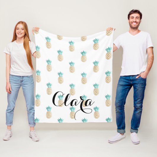 熱帯新しい夏のフェイクな金ゴールドのパイナップルパターン フリースブランケット (インサイチュ)