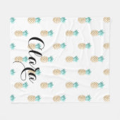 熱帯新しい夏のフェイクな金ゴールドのパイナップルパターン フリースブランケット (正面(横))