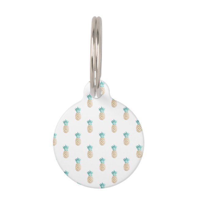 熱帯新しい夏のフェイクな金ゴールドのパイナップルパターン ペット　ネームタグ (正面)