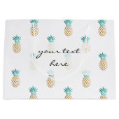 熱帯新夏の金ゴールドパイナップルフェイクパターン ラージペーパーバッグ (正面)