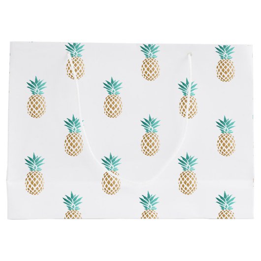 熱帯新夏の金ゴールドパイナップルフェイクパターン ラージペーパーバッグ (裏面)