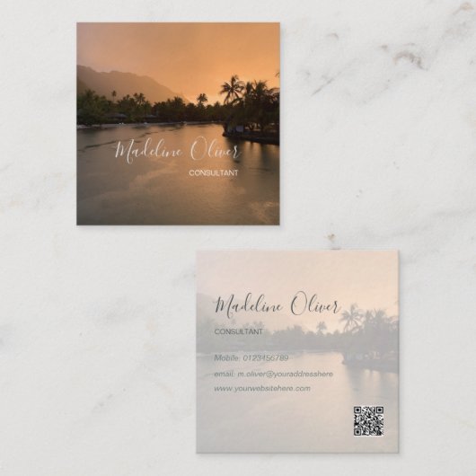 熱帯旅行QRコードモダンプロフェッショナル スクエア名刺 (正面/裏面)