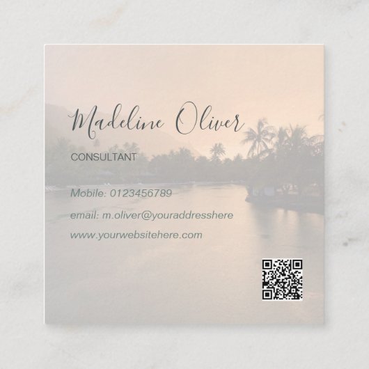 熱帯旅行QRコードモダンプロフェッショナル スクエア名刺 (裏面)