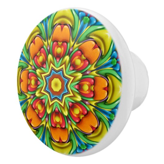 熱帯日が差すことのヴィンテージのフラクタルの万華鏡のように千変万化するパターン セラミックノブ (右)