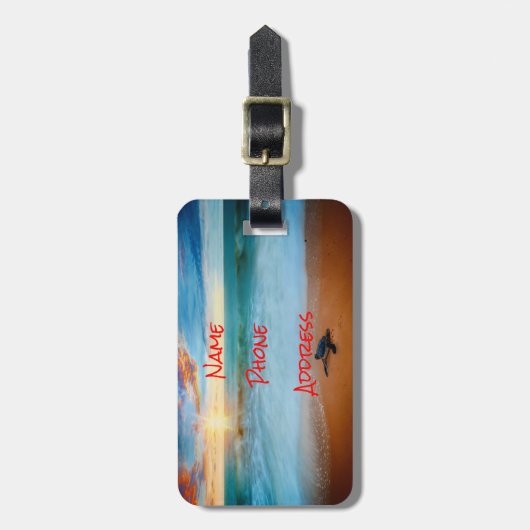 熱帯日没のウミガメの砂浜 ラゲッジタグ (正面縦)