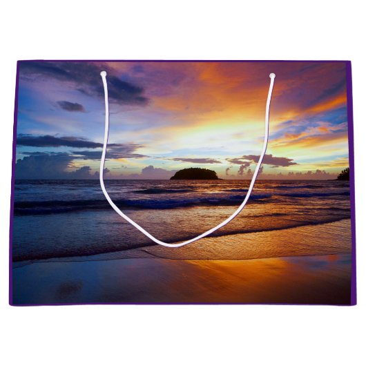 熱帯日没のビーチの海岸 ラージペーパーバッグ (正面)
