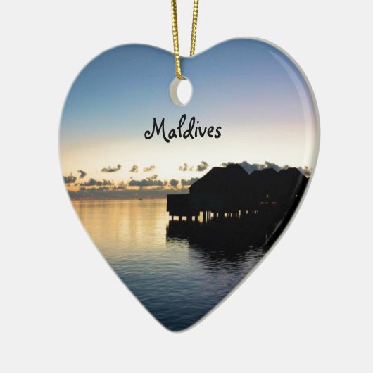 熱帯日没のモルディブのビーチハウスのボート セラミックオーナメント (左)