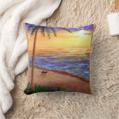 熱帯日没の芸術のビーチのヤシの木Creationarts クッション (ブランケット)