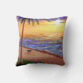 熱帯日没の芸術のビーチのヤシの木Creationarts クッション (裏面)