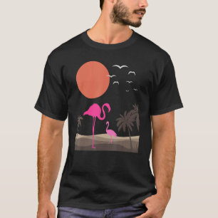 熱帯景観フラミンゴスバードミニマリストデシ Tシャツ