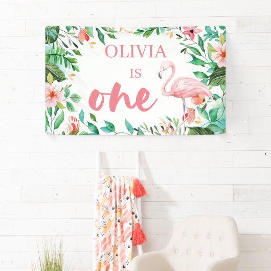 熱帯最初の誕生日ルアウ(ハワイ式宴会)フラミンゴ 横断幕 (インサイチュ)