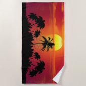 熱帯木および日没のビーチタオル ビーチタオル (正面)
