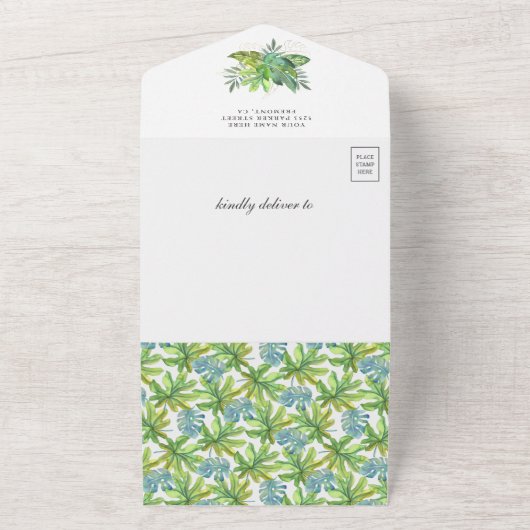 熱帯林かわいいフローラアライグマ赤ちゃんシャワー オールインワン招待状 (外側)