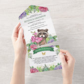 熱帯林かわいいフローラアライグマ赤ちゃんシャワー オールインワン招待状 (貼ってはがせる)