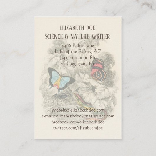 熱帯林のチョウ-自然作家 名刺 (裏面)