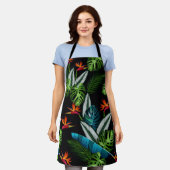 熱帯林ジャングルの緑の葉葉黒 エプロン (着用した状態)