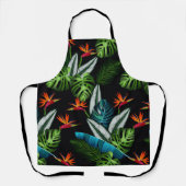 熱帯林ジャングルの緑の葉葉黒 エプロン (正面)
