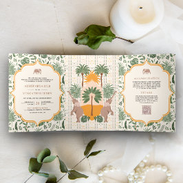 熱帯林象オールインワンインディアン結婚 三つ折り招待状